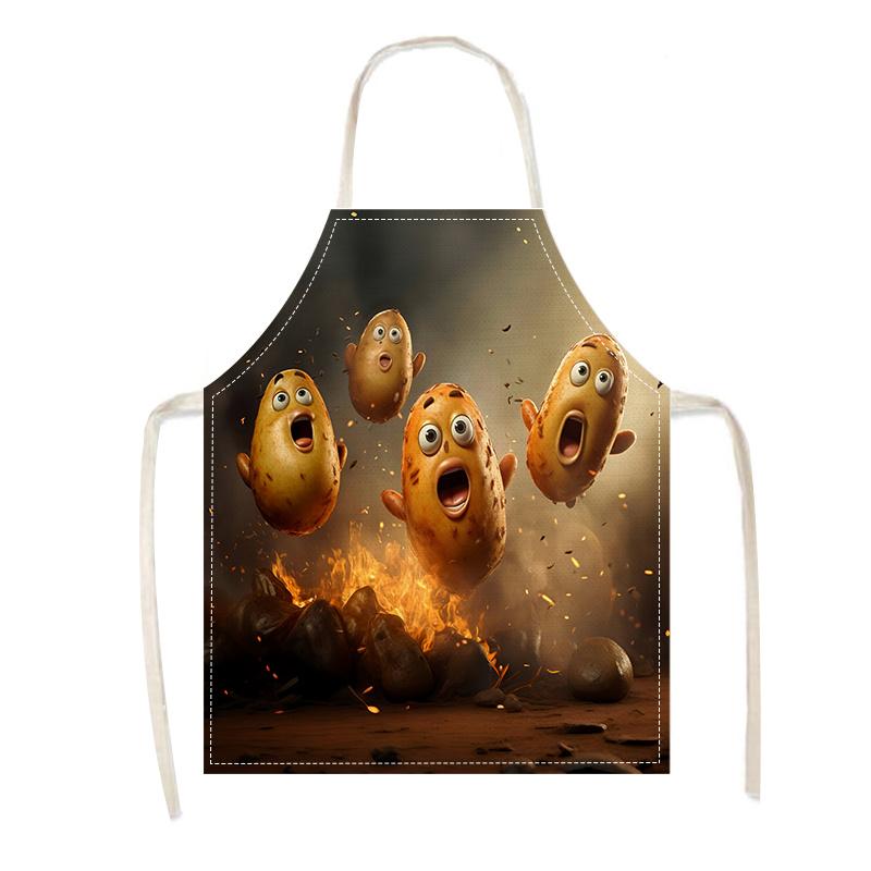 1pc Funny Scared Potato Apron Cartoon BBQ Grill Cooking Baking Kitchen Linen Apron For Adults Kids Gift Baking Lovers Funny Gift 38X47cm(15X19in)