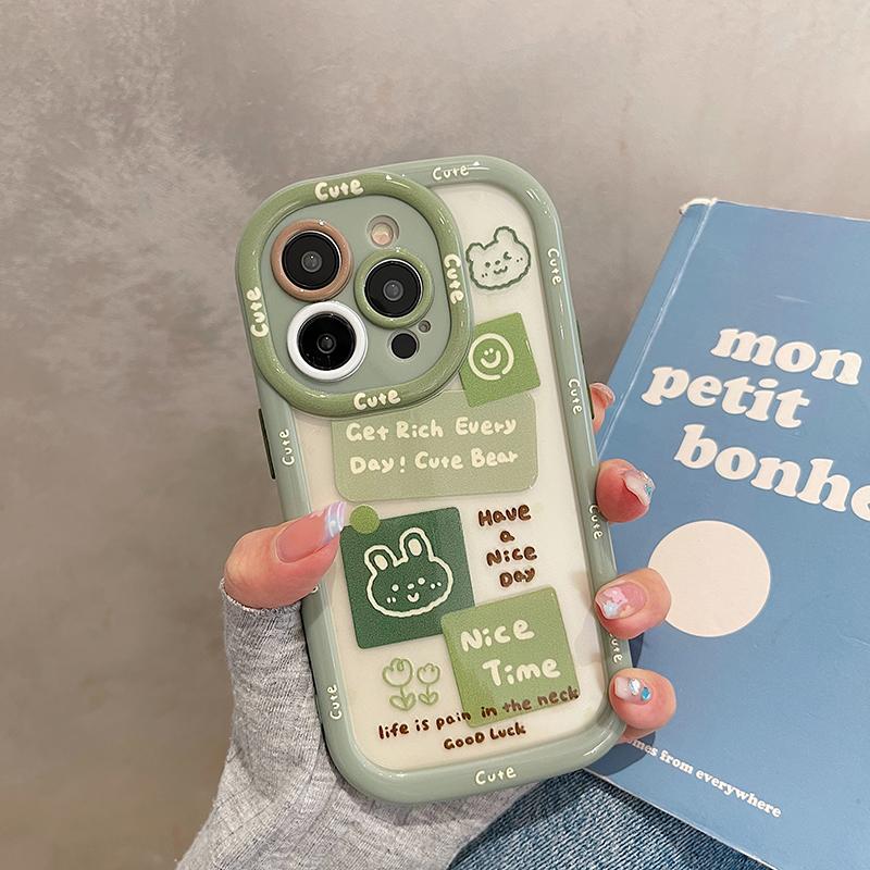 Capa protetora antichoque de coelho com urso de desenho animado para iPhone 13 Pro Max 14 12 11 Silicone macio transparente capa traseira de telefone
