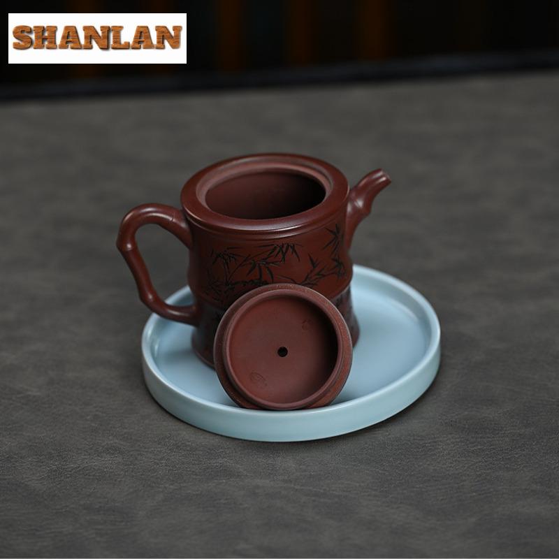 180ML Yixing Purple Clay Teapots Handmade Bamboo Pot Raw Ore Dragon's Blood Sand Mud Tea Maker Kettle Chinese Zisha Tea Set Gift
