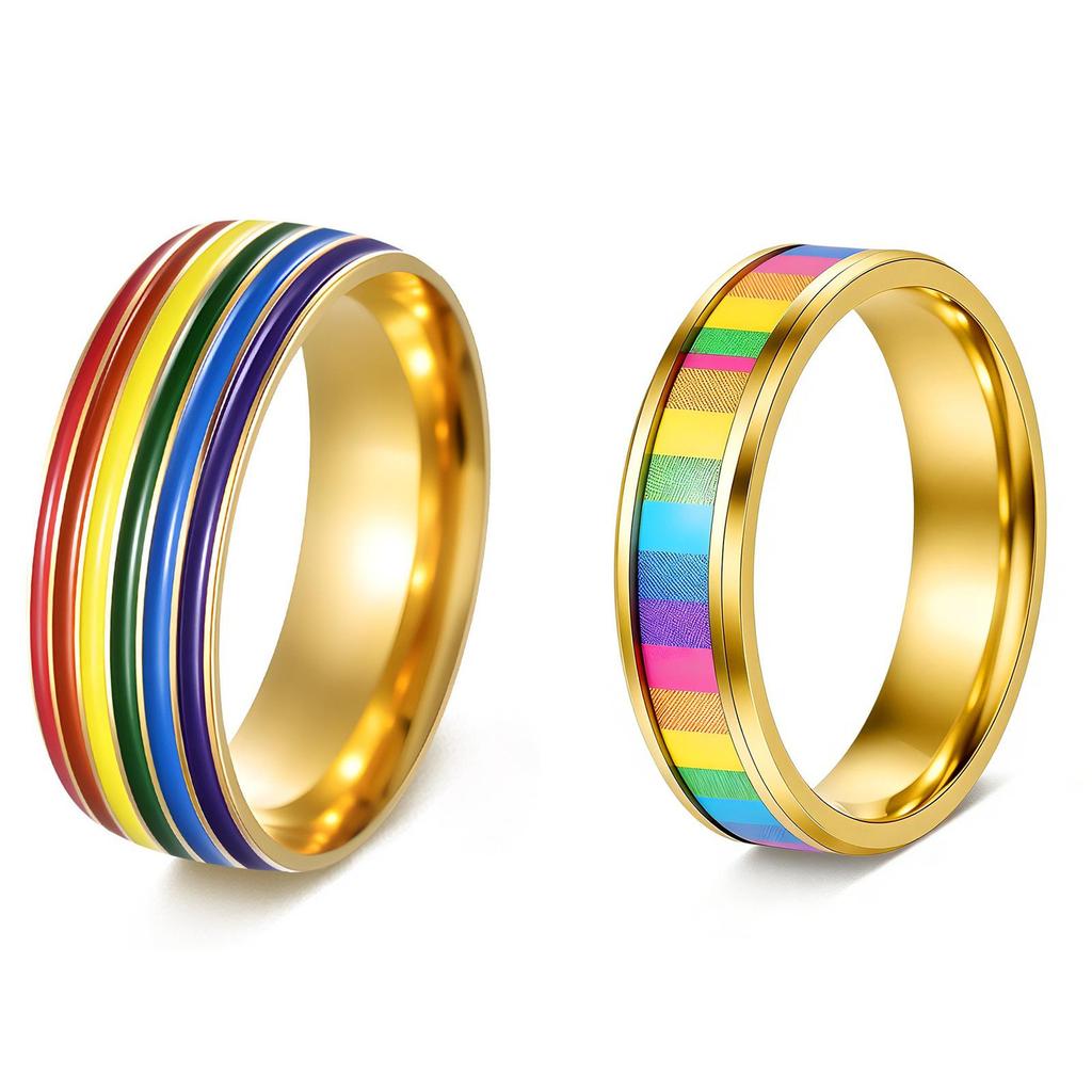European and American Multi-color Rainbow Drip Oil Titanium Steel Couple Ring