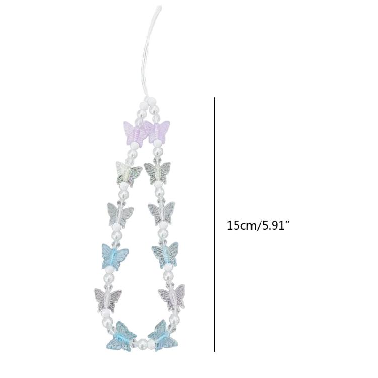 Phone Lanyard Wrist Strap Butterfly and Bead Chain Phone Charm Antilost Y2K