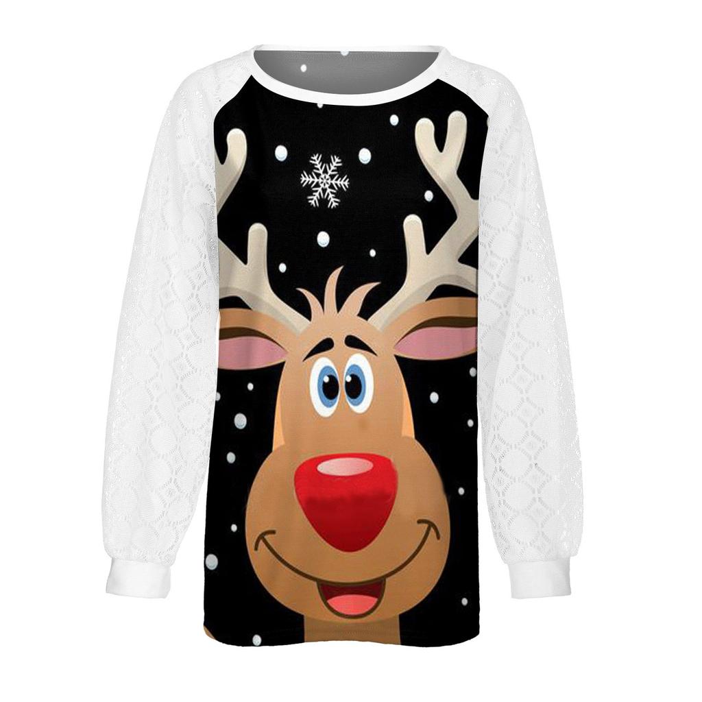Women’s Christmas  Long Sleeve Tops Lace Casual Loose Blouses T Shirts Tunic Tops