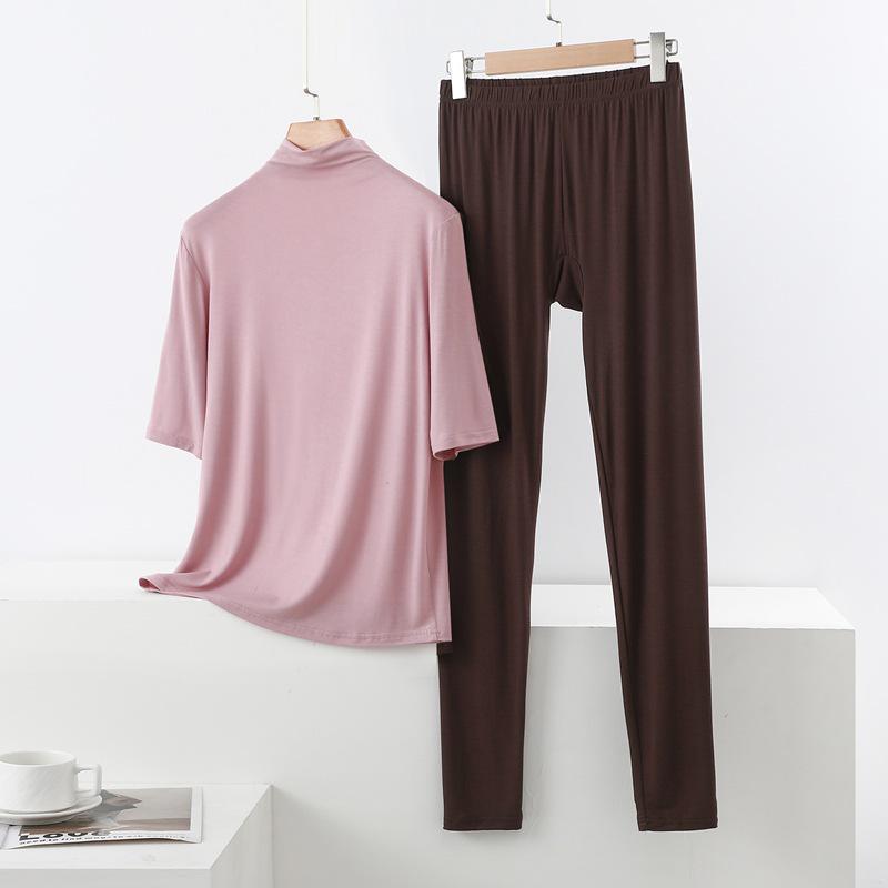 Spring/Summer Women's Half-High Neck 3/4 Sleeve Modal Lounge Set - Lightweight, Loose, Plus Size Casual Wear