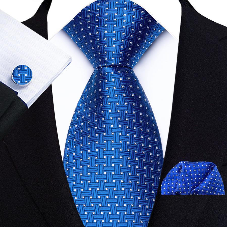 Men s Business Plaid Tie, Pocket Square & Cufflinks Set