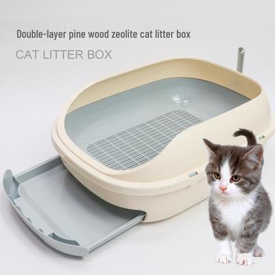 Pine Wood Double Layer Cat Litter Box: Large, Anti-Splash Cat Toilet & Sand Basin