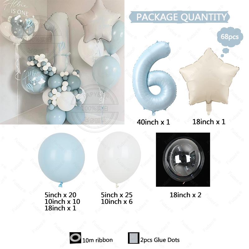 

68PCS Blue and White Balloon Star Column Blue Digital Balloon Birthday Gender Wedding Ball Bridal Shower Anniversary Decoration Other