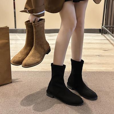 Vintage Women Stretch Sock Boots Fashion Elegant Zippers Shoes Autumn Winter Flats Laides Modern Short Booties