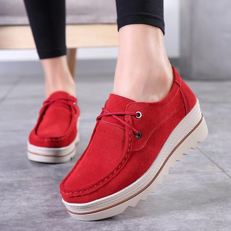 Fashion Lace-up Platform Shoes Genuine Leather Rocker Shoes Slip-on Loafers Elegant Mother Shoes Working Walking Footwear