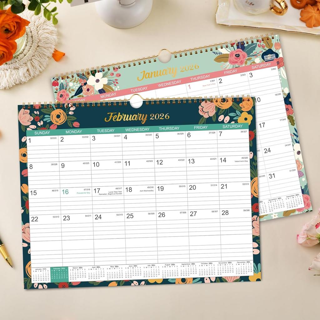 2026 Calendar - 2026 Wall Calendar, Jan 2026 - Dec 2026, 2026 Wall Calendar 12 Month, 15" X 11.5", Twin-Wire Binding, Julian Dates, Large Block,