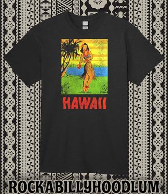 Retro Travel Tee T Shirt Hawaii State Pin Up Girl Hula Dancer Tiki Bar Unisex T-Shirt