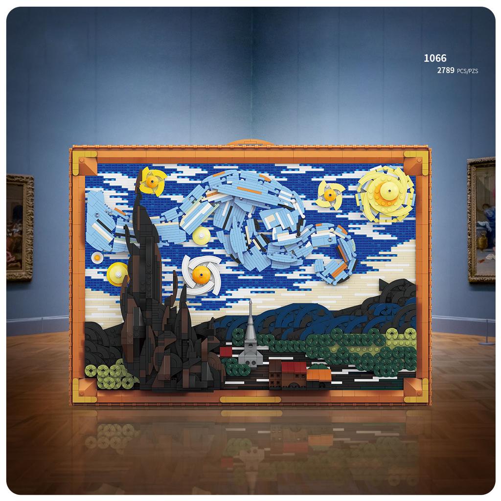 World Famous Van Gogh Paintings Micro Diamond Block Netherlands Toys The Starry Night Collection Small Construction Brick With Light