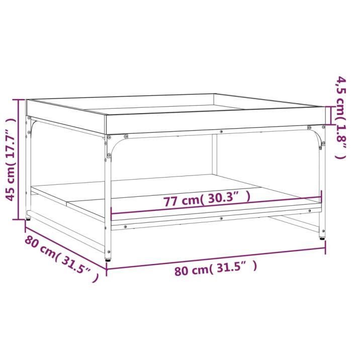 VidaXL Table basse chêne fumé 80x80x45 cm bois d'ingénierie et fer 832815