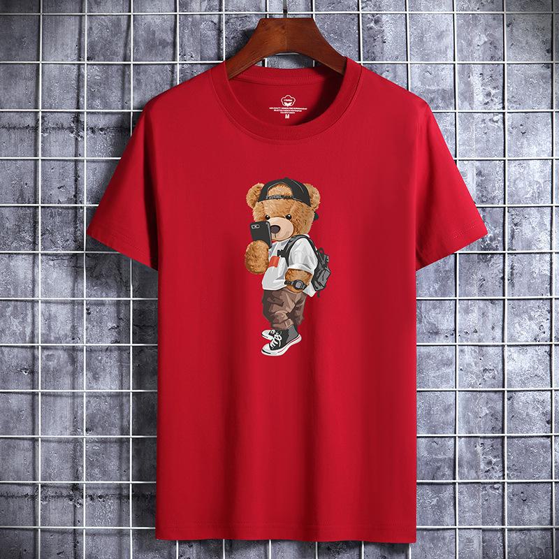 

Чоловіча модна бавовняна футболка вільного крою з коротким рукавом і принтом 5XL кларет