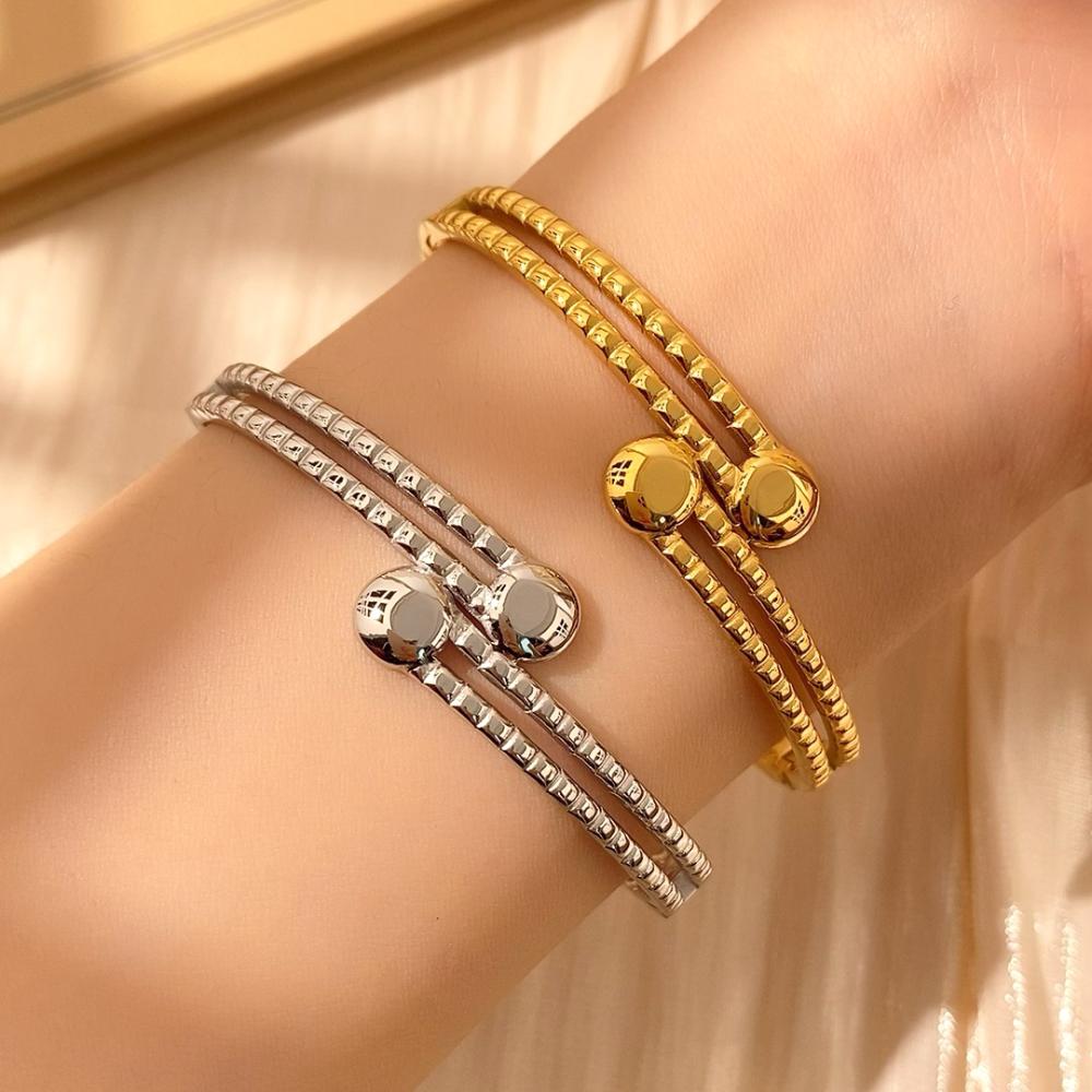 CARLIDANA Hammered Snake Stainless Steel Double Layer Cuff Bangle Water Wave Gold Plated Fashion Jewelry Bracelets Bangles