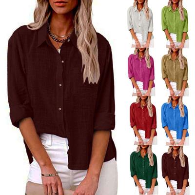 Women's Autumn Long Sleeve Button Solid Color Loose Shirt Casual Large Size Shirt