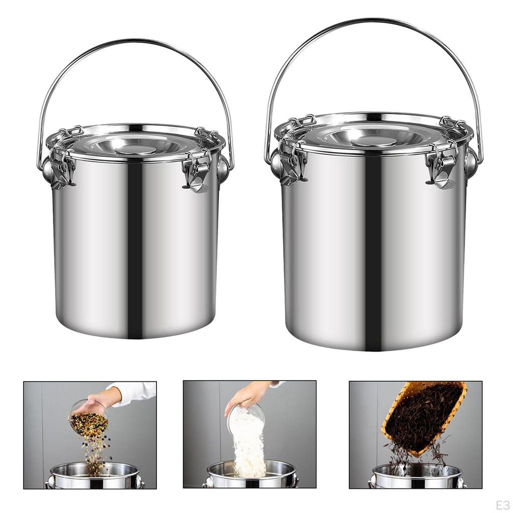 Multi-purpose Stainless Steel Sealed Bucket Transport Container with Lid, Practical Food Bucket,