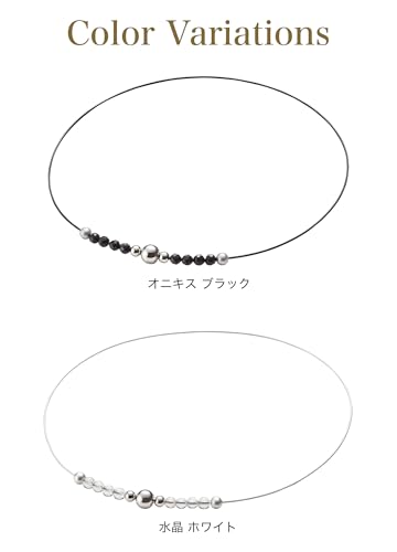 Phiten Black Onyx Wire Necklace, 40cm, Natural Stone, Wire Type, Men's and Women's, Lightweight, Metax, Health Accessory, Includes Case, Perfect Gift