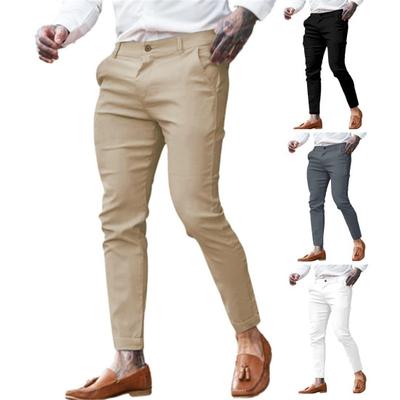Heren Broek Mid-rise Regular Fit Effen Kleur Lange Broek met Zakken Rits Knoopsluiting Potloodbroek