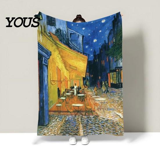 Pre-treated Blanket Oil Painting Nap Blanket, Soft Warmth Double-Sided Flannel, Digital Cozy Warm Flannel Print Shrink-Resistant Machine