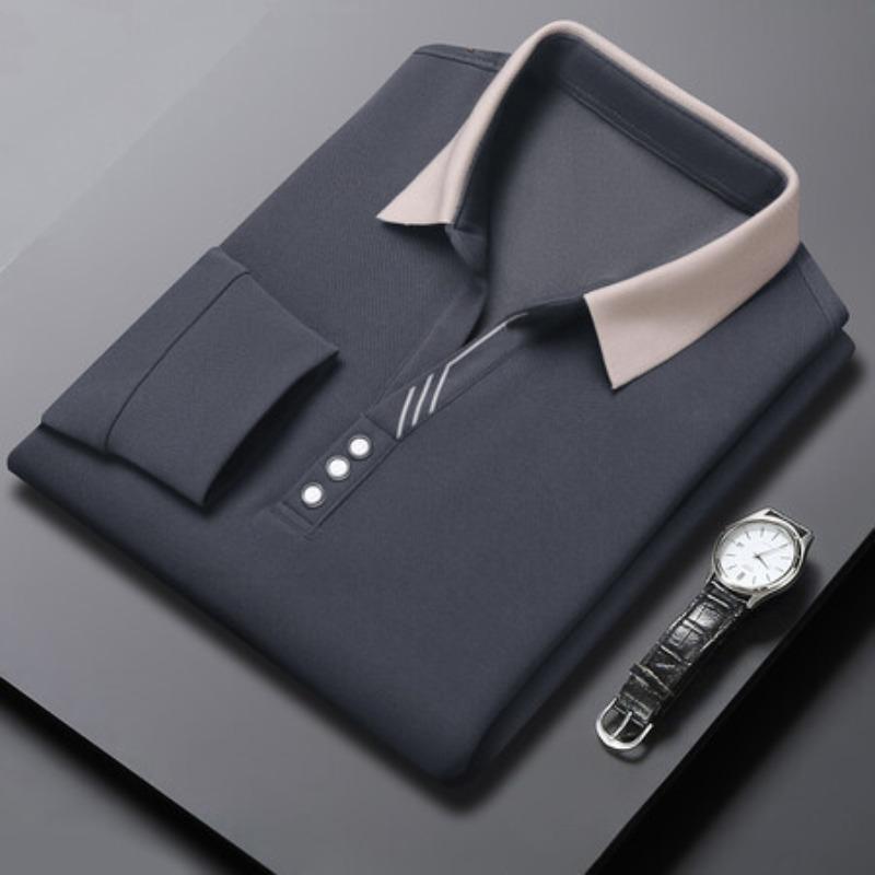 Herbst Neue Herren Herbst Langarm T-shirt Junge und Mittleren Alters Männer Lose Revers Einfarbig Polo Shirt Top Basis