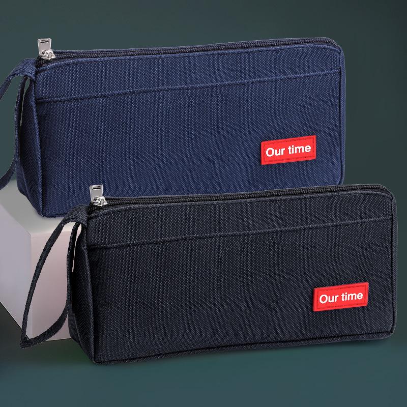 Japanese-Style Canvas Pencil Case: Spacious and Simple for Boys, Junior High, and High School Students