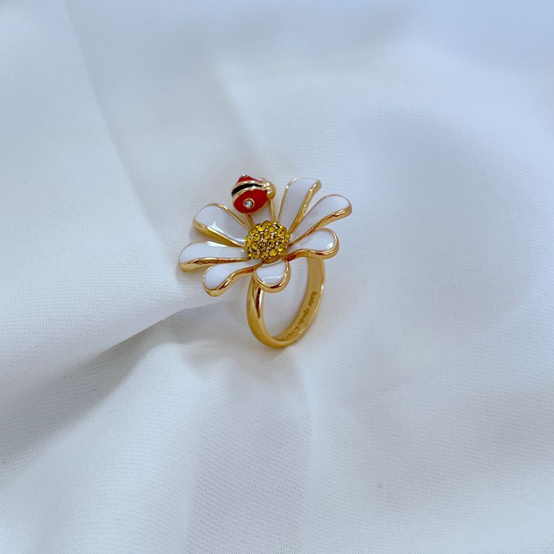 

Європейський Ks ручний розпис Емаль Глазур Кольорова глазур Жовтий діамант Квітка Ядро Квітка ромашки Чудове кільце 6