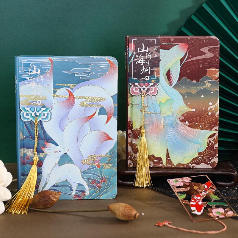 Chinese Retro Diary: Exquisite Tassel Gold-Stamped Hardcover Notebook with Artistic Fresh Color Pages