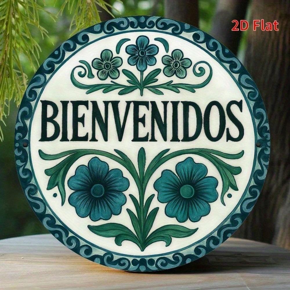 Metal Tin Sign Spanish Quote Bienvenidos Wall Art Elegant Floral Home Decor Office Gift