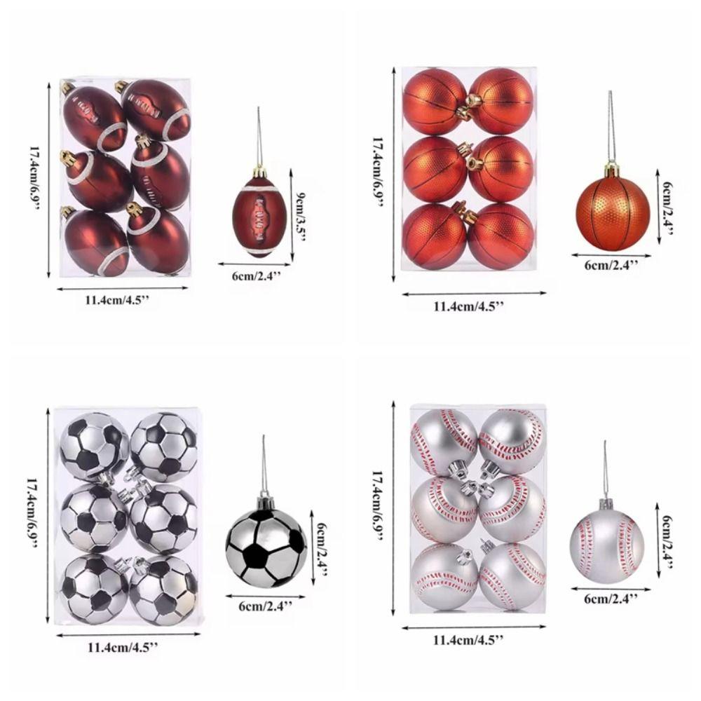 6 Stück Fußball Basketball Rugby Baseball Weihnachts-Hängekugeln Heim Weihnachtsdeko
