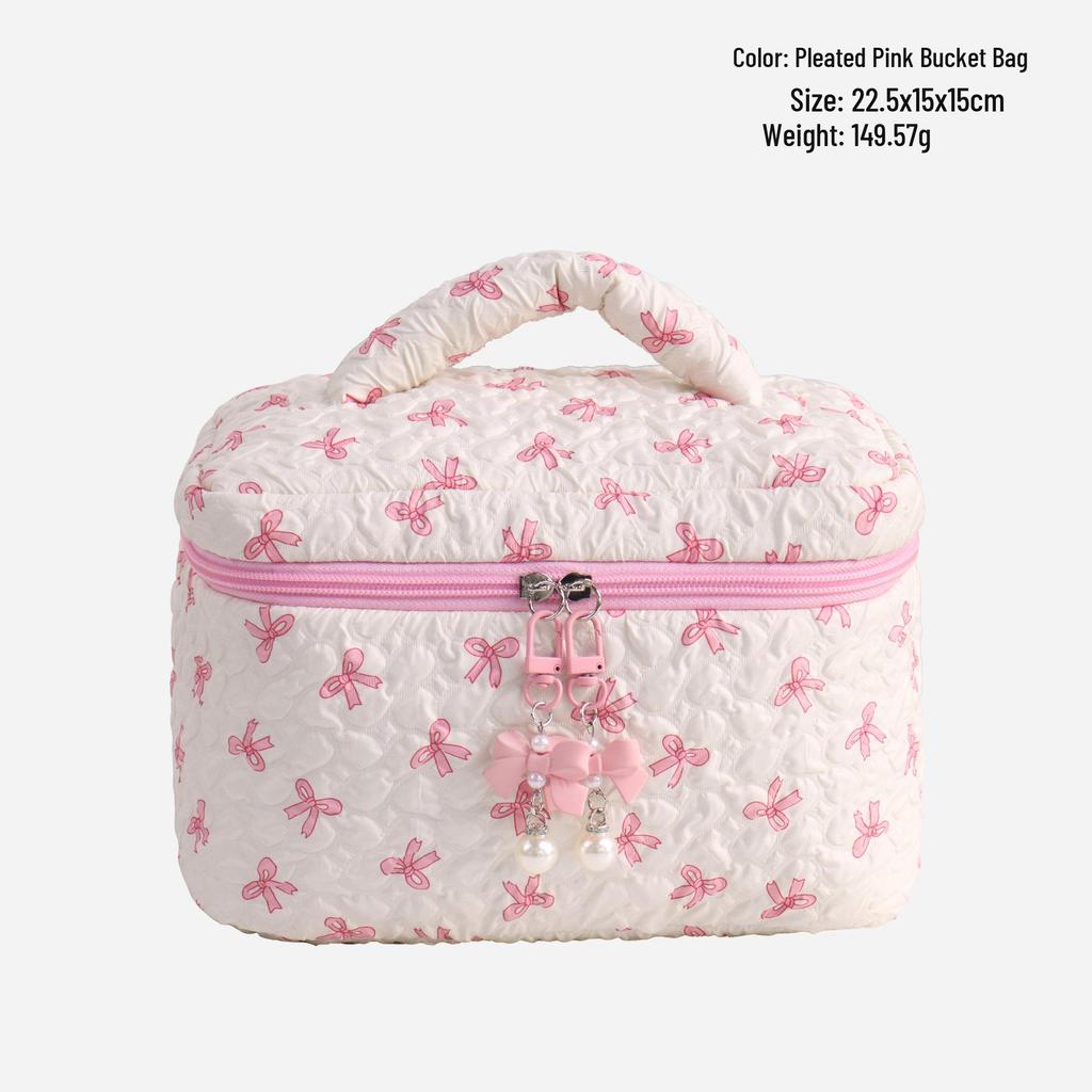 Large Cute Bow Makeup Bag - Portable Toiletry & Cosmetic Storage Clutch