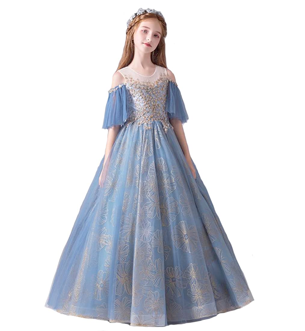 

VIISEN Концертное платье для фортепиано Длинное Юношеское Вышитое Свадебное Размер Детское Платье, Детское Платье, Платье для Девочки, Формальное, Элегантное, Милое, Платье, Платье, Концерт, синий