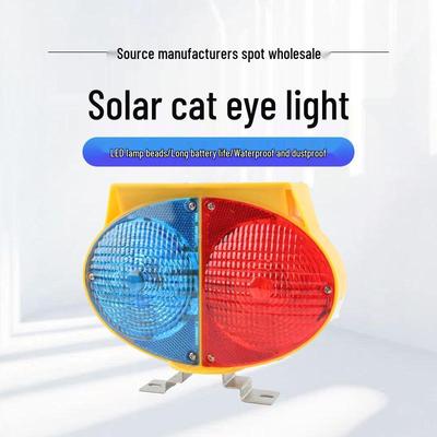 Dual-Sided Solar LED Cat Eye Light: Red & Blue Flashing Strobe Cone Light
