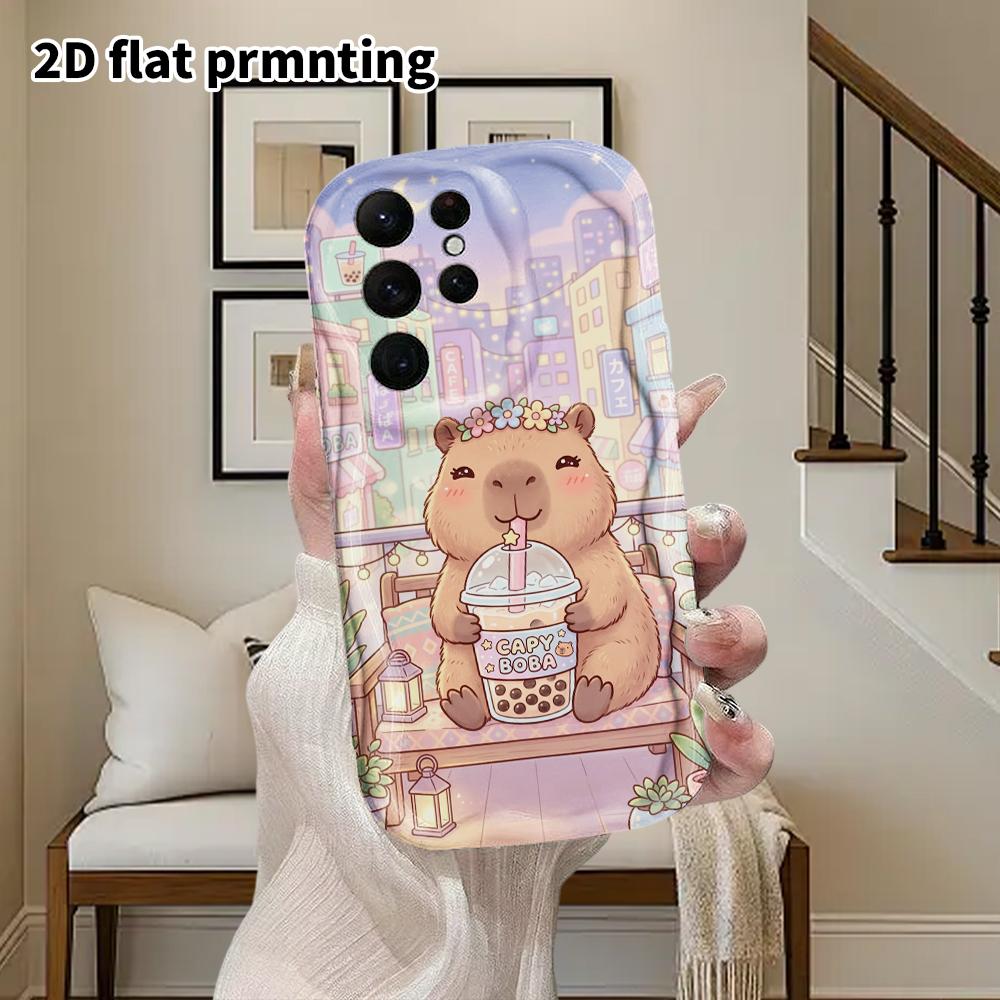 Phone Case: 2D Flat Samsung Galaxy A34 A35 M05 M06 S20 S22 S21 FE Plus 5G Protective Case, Couple Style, Milk Tea Capybara, Christmas and Halloween Gi