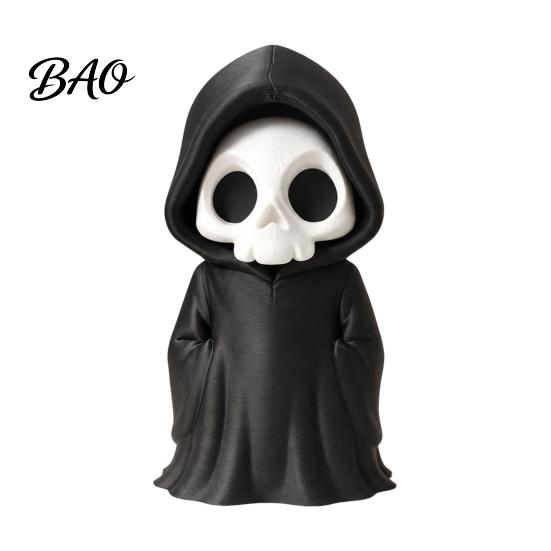 Halloween Skeleton Decoration 3D Printed Grim Reaper Figurine, Gothic Black Robe Statue, Horror Theme Party Supplies Mini Model Toy for Desktop