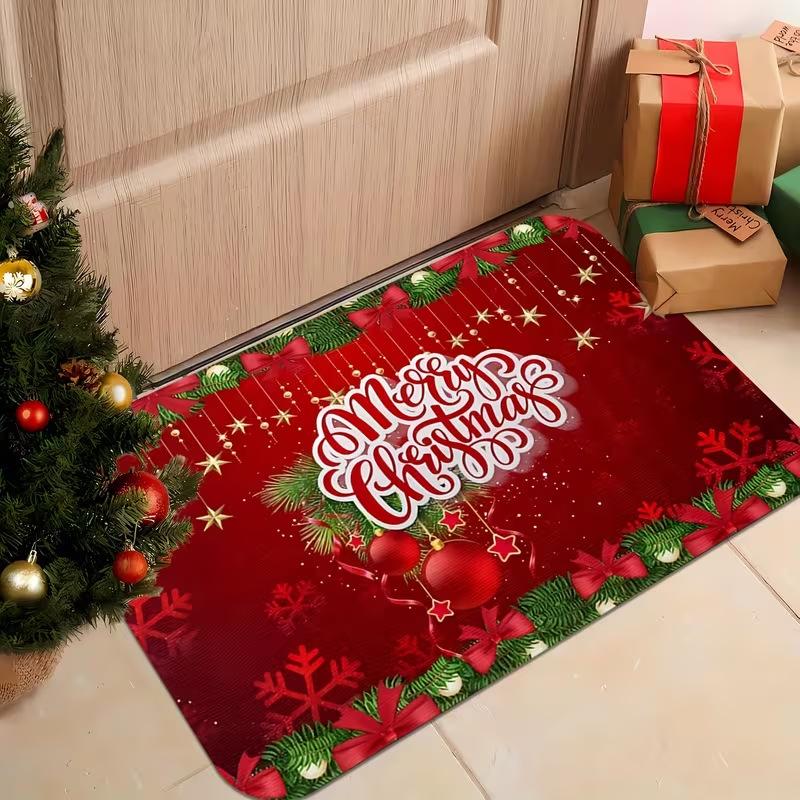 VIKAMA Christmas Gnome Welcome Doormat Red Plaid Non Slip Floor Mat Front Porch Entrance Rug Holiday Home Decor