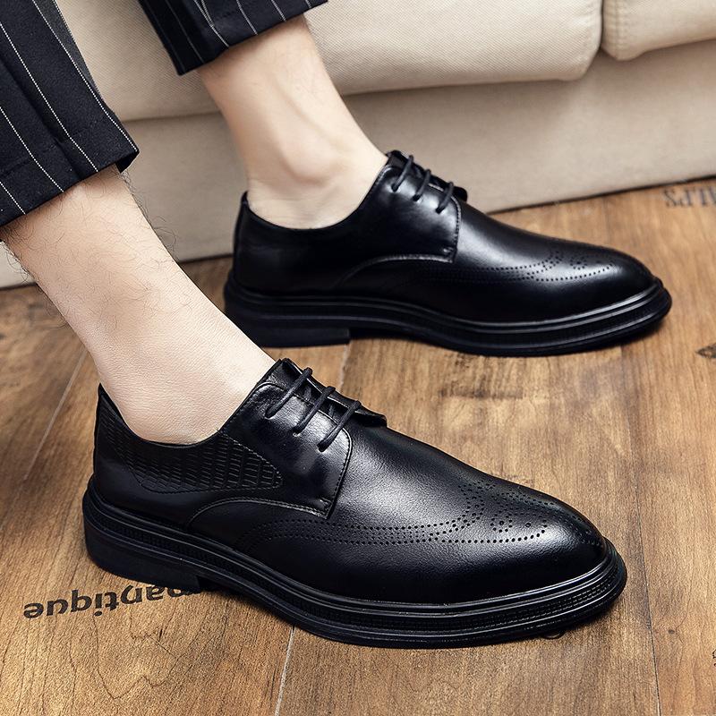 Men's Brock Leather Shoes Summer New Dress Business Height Increase Breathable Wedding Shoes Groom Derby Shoes Men's Shoes