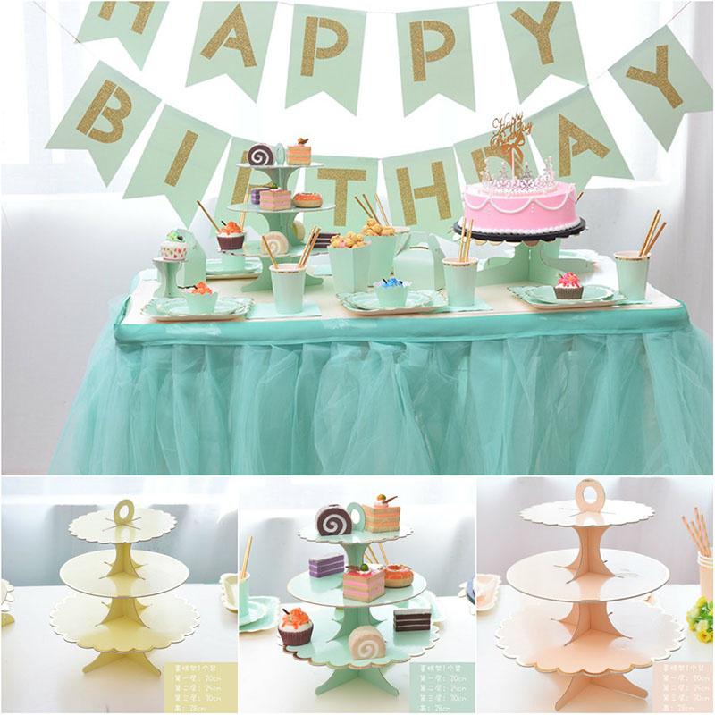Cartón Magdalena Soporte 3 niveles Ideal Para Niños Fiesta Cumpleaños Pastel Torre Azul