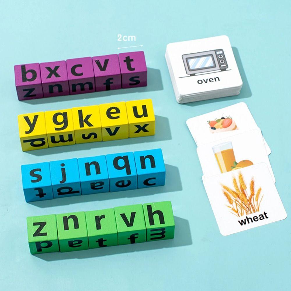 English Card English Word Spelling Toy Wooden Multi Letter Spelling Block  Kindergarten