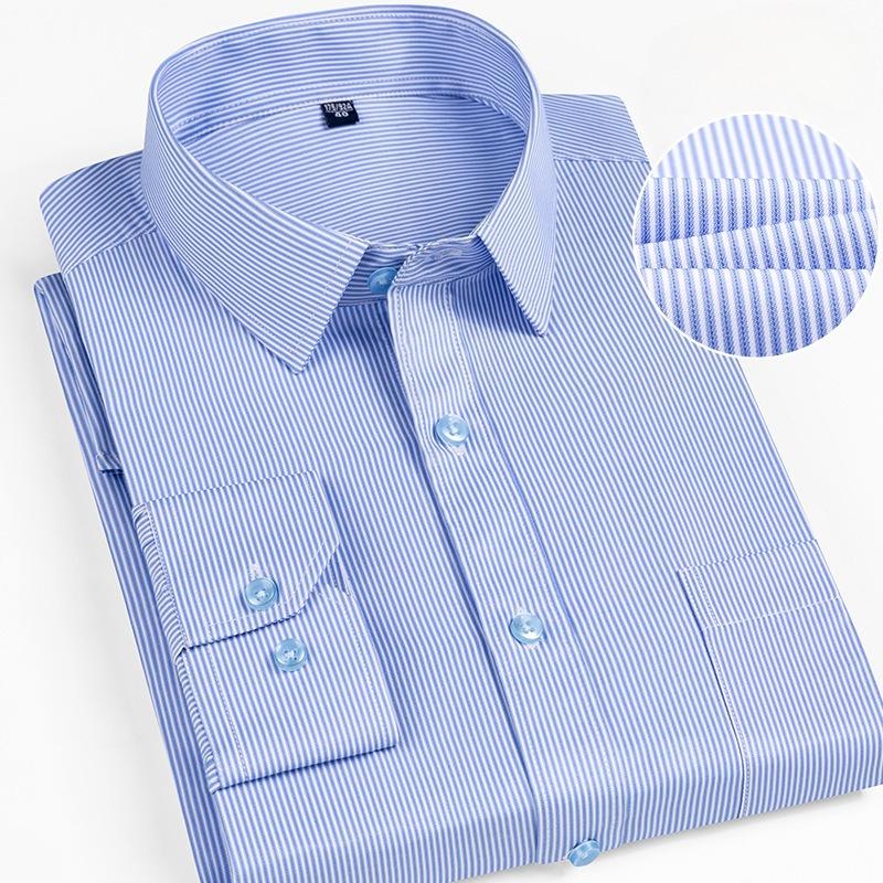 Men Formal Shirt Long Sleeve Office Solid Color Striped Business Social Men's Long Sleeved Shirt Work White Shirt Men Clothing