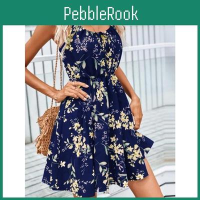 Rochii de vară pentru femei Vezfaa Fashion cu imprimeu floral de primăvară, fără mâneci, cu bretele, talie înaltă, casual