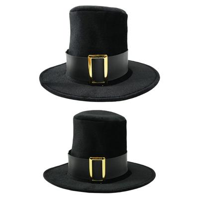 Vintage Black Top Hat Ribbon Belt Caroler Snowman Magicians Hat Costume Accessory for Adults and Children Formal Occasion