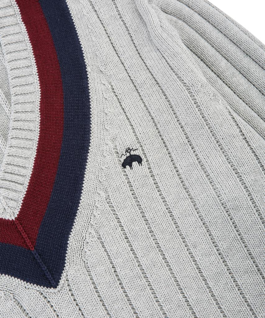 BROOKS BROTHERS Cotton Tennis V-Neck Sweater (Grey) (Bbwtmf8474Wes)