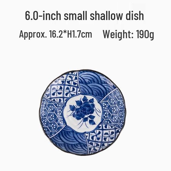 Retro Blue & White Japanese-Style Porcelain Rice Bowl & Ceramic Plate Set