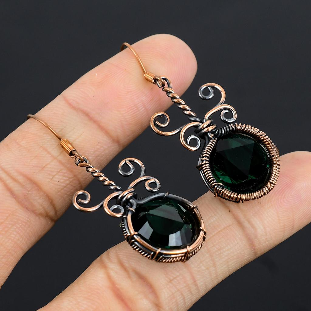 Chrome Diopside Handmade Gemstone Earrings, 999 Copper Wire Wrapped Earrings, Unique Design Jewelry Earrings