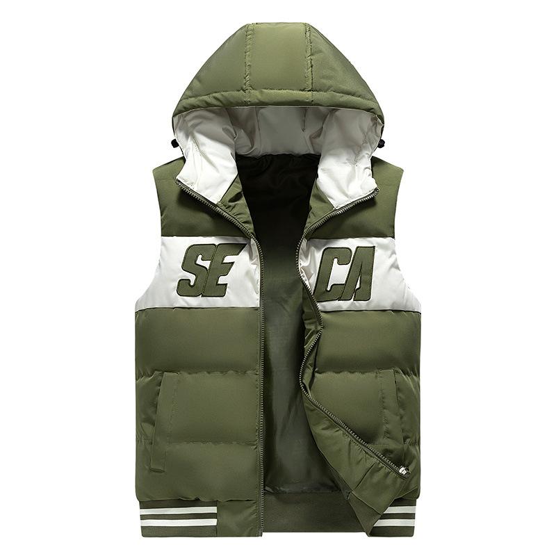Hooded Vest Printed Vest for Men In Autumn and Winter New Loose Outerwear Thickened Warm Jacket for Men