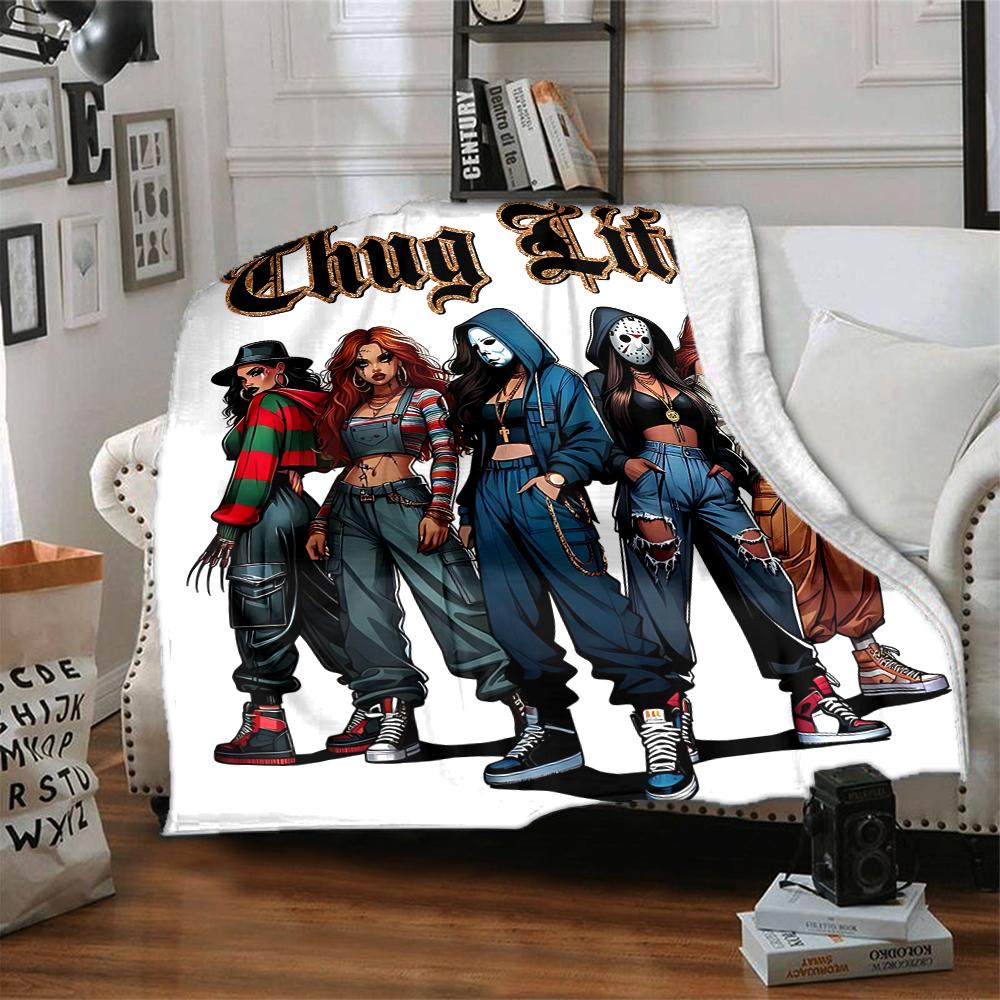 1Pc Thug Life Fashion Icon Flannel Fleece Blanket Soft Warm Throw Blanket for Sofa Bed Couch Home Decor Lightweight Travel Nap Blanket Xmas Gift H1122