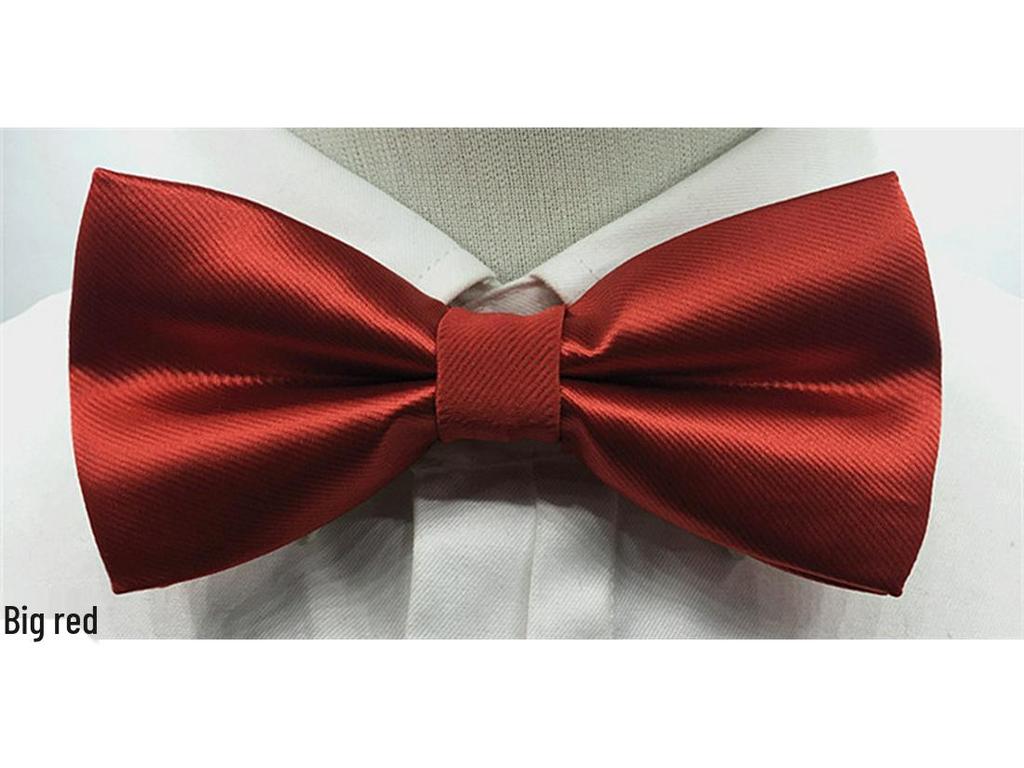 Men's Solid Color Double Layer Bow Tie - Poly Silk, Korean & British Style, Red/Black, Wedding & Best Man Accessory.