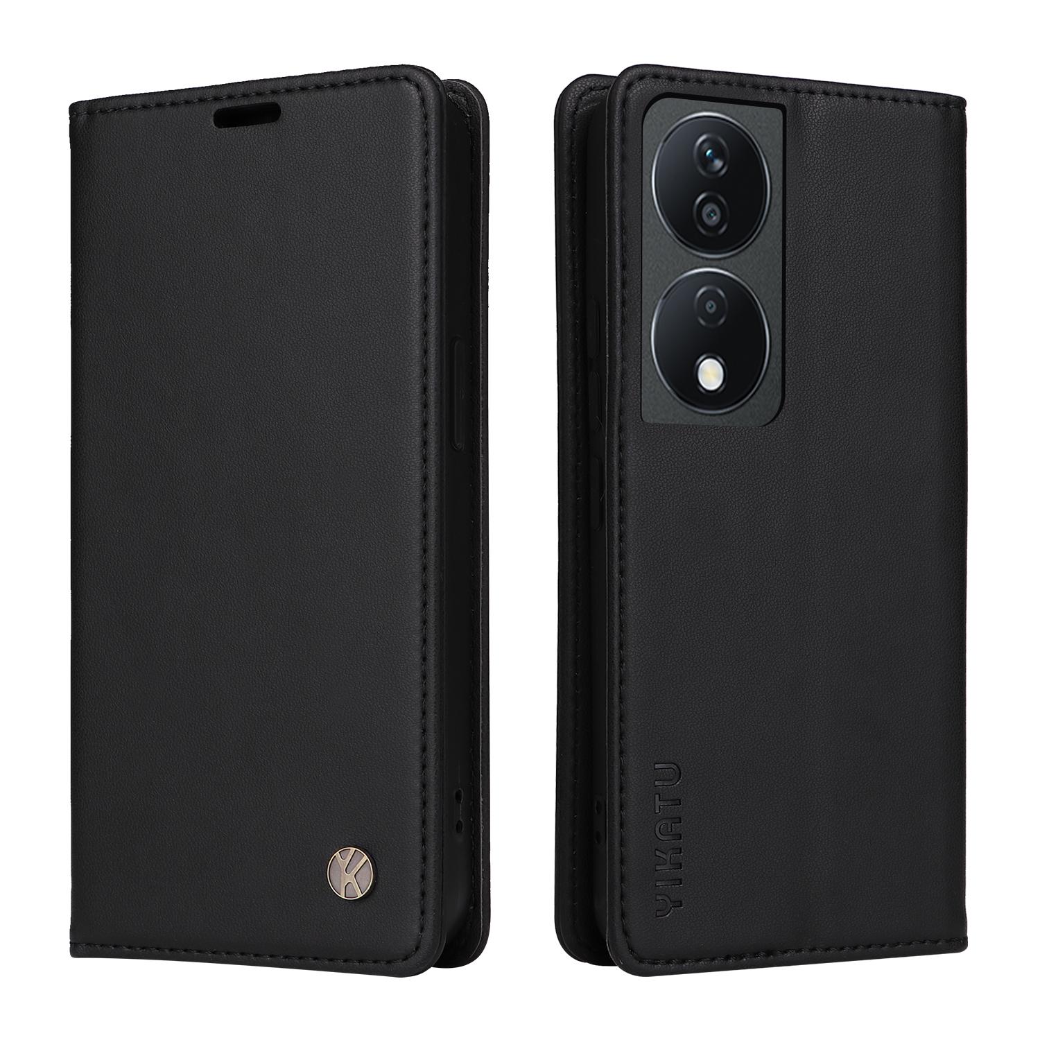 

YIKATU YK-001 Чехол для смартфона For Honor X7b 4G/90 с магнитной застежкой, из ПУ кожи+ТПУ Black