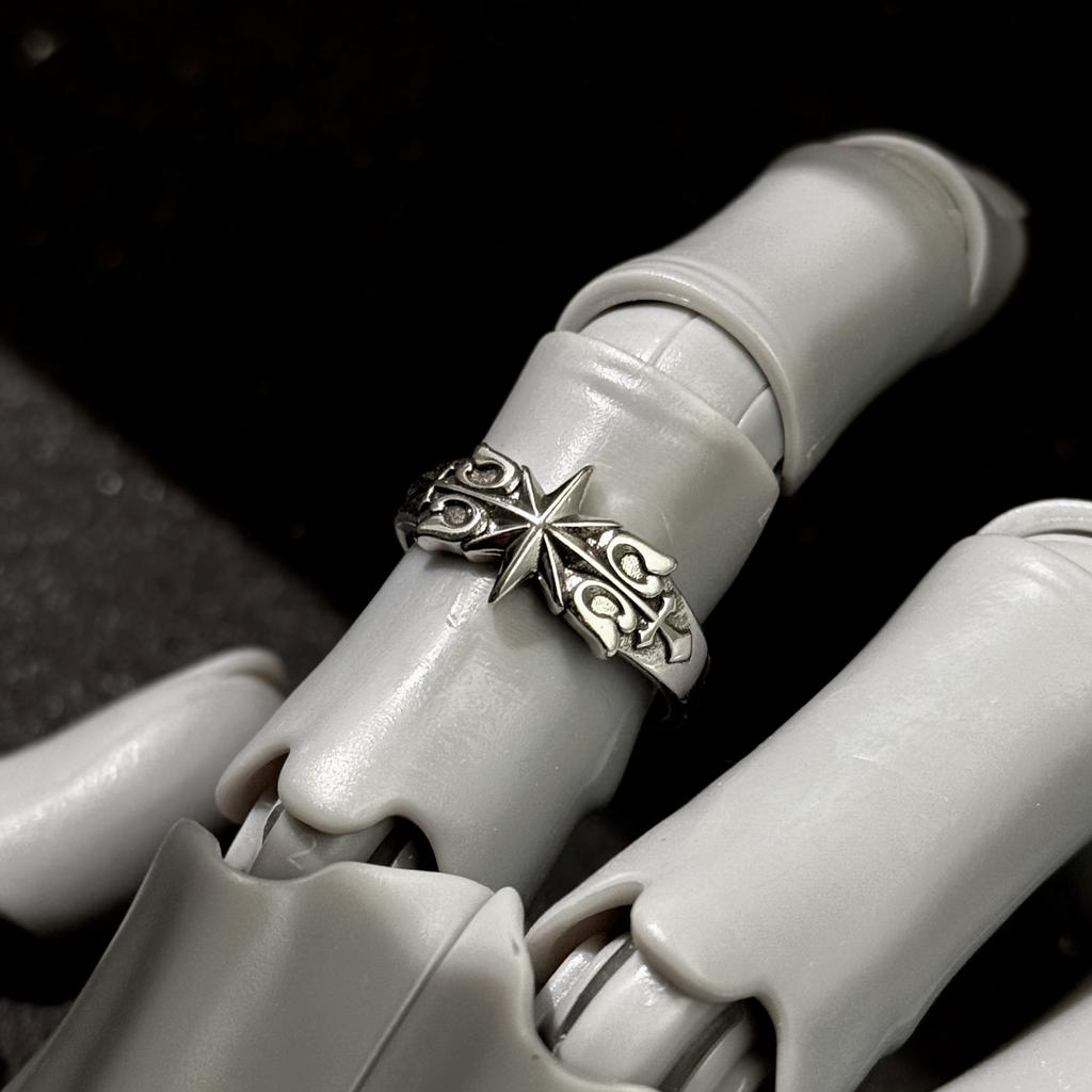 Retro Hexagram Six-point Star Adjustable Open Ring For Men Silver-plated Copper Punk Gothic Edgy Unisex Accessories Gift