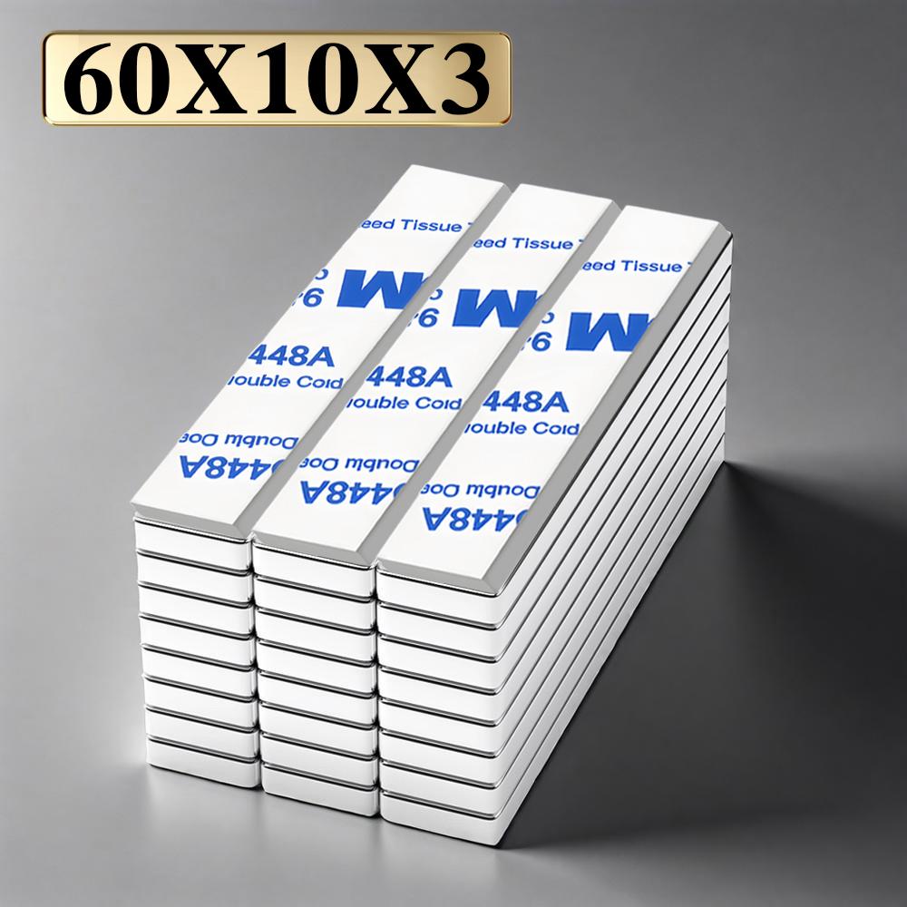 60x10x3mm Super Powerful Block Neodymium Magnet With double-sided adhesive Magnet N35 Strong Permanent Magnetic imanes